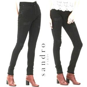 Sandro Psychic Black High Rise Distressed Skinny Jeans EU 34, US 2